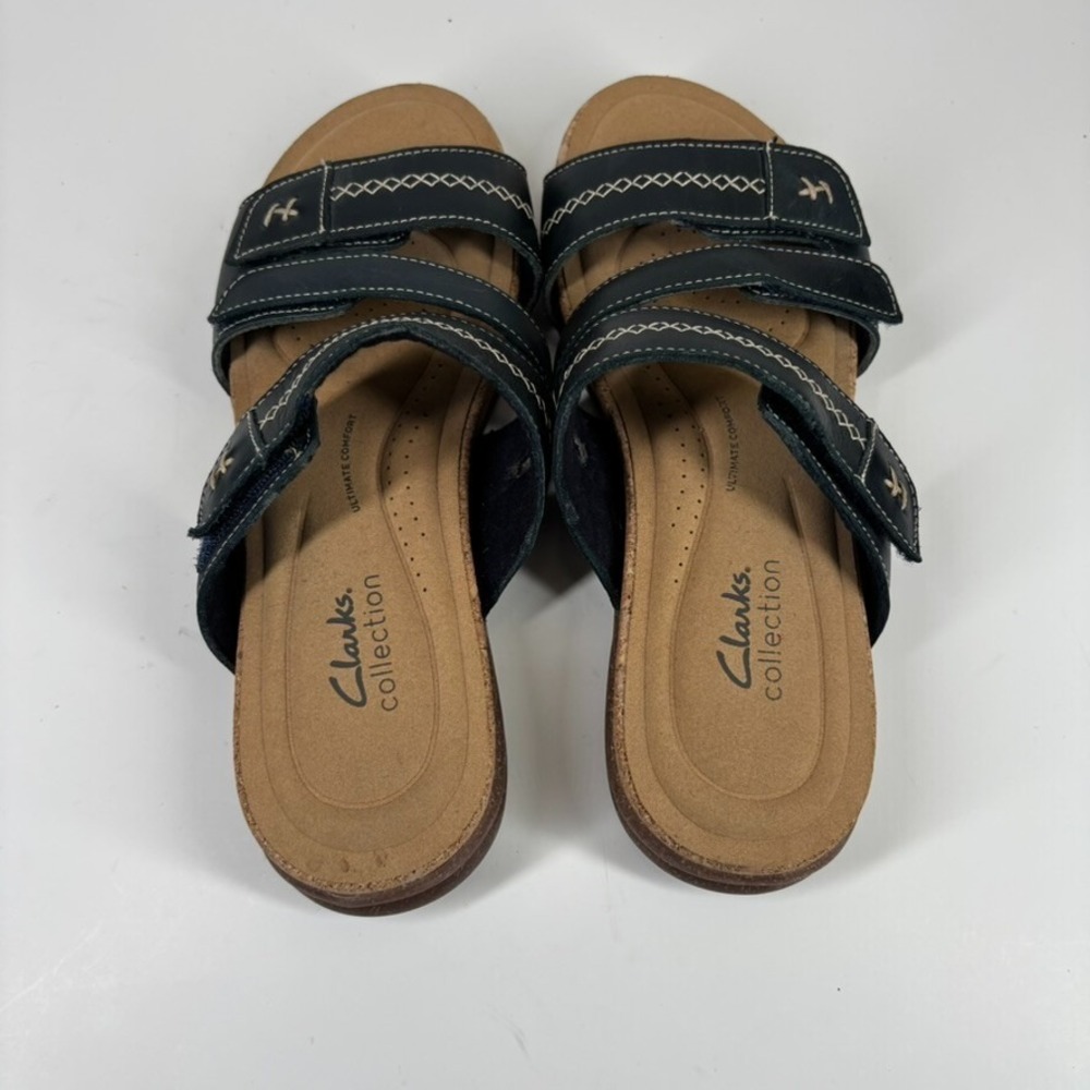 Clarks Roseville Bay Women's US 9M Black Leather Comfort Strappy Slide Sandals - Picture 7 of 16